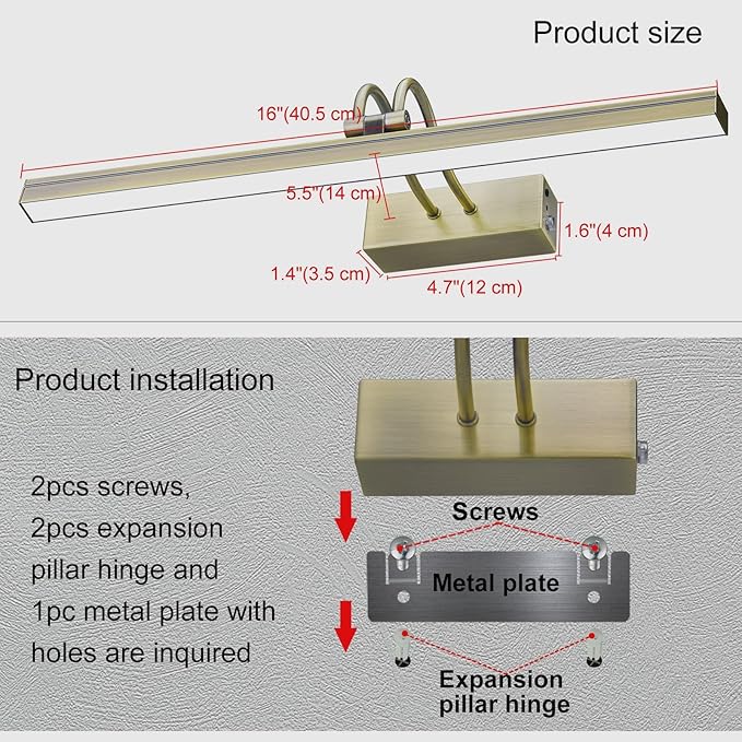 FUNCHDAY Wireless Picture Light, 2 Colors Wall Lights for Pictures Frame, 5000mAh Rechargeable Battery Art Lighting for Paintings, Dimming Timing Gallery Artwork Light (Antique Brass)