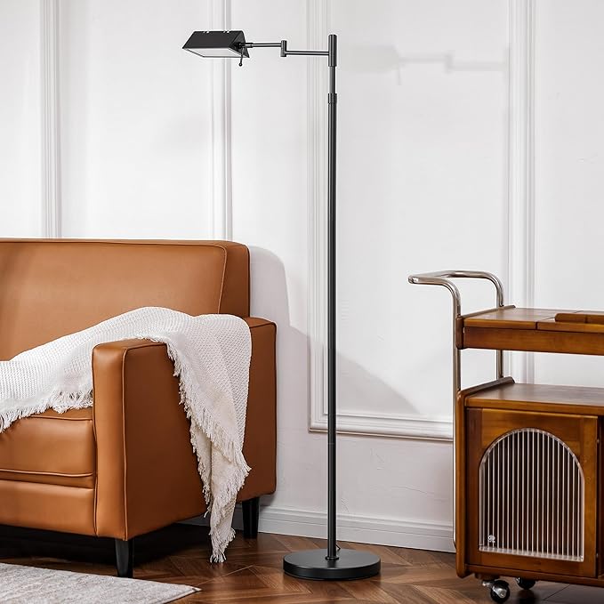 VONLUCE Dimmable LED Floor Lamp, 56" Floor Lamp for Living Room with Adjustable Height Swing Arms 3 Color Temperatures, Industrial Standing Pole Lamp for Bedroom Reading, Black