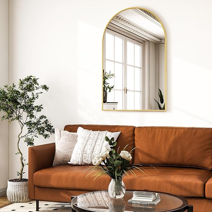 HARRITPURE Arched Wall Mirror – 30"x40" Arch Bathroom Mirror Metal Frame Vanity Mirror for Bedroom, Entryway Dresser Decor, Gold