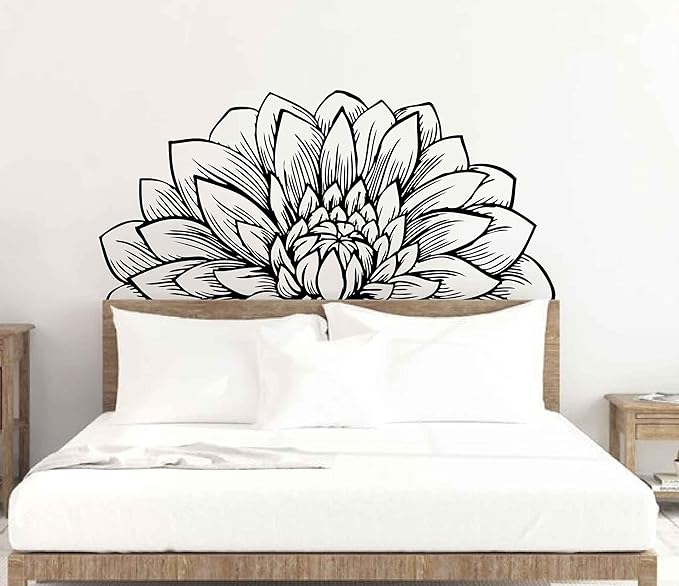 Mandala in Half Dahlia Wall Decal Lotus Flower Interior Home Decor Meditation Mandala Wall Art Stickers BA787 (Black, M-15.7X31.5inch)