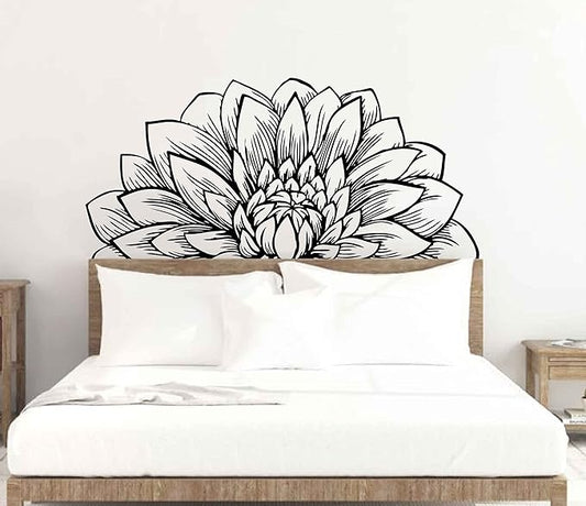 Mandala in Half Dahlia Wall Decal Lotus Flower Interior Home Decor Meditation Mandala Wall Art Stickers BA787 (Black, M-15.7X31.5inch)