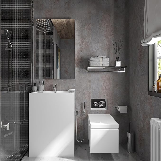 48"×197" Extra Wide Thick Brown Grey Concrete Wallpaper Peel and Stick Waterproof Brown Gray Concrete Contact Paper Vinyl Matte Adhesive Cement Tile Sticker for Gym Bedroom Bathroom Wall