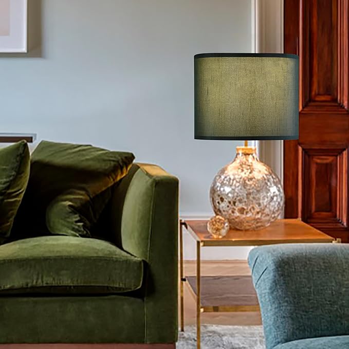 GOSO Set of 2 Medium Green Lamp Shades for Table Lamp Shade Replacement,13" Top ×13" Bottom ×10" Height，Easy Assembly-Spider Lampshades Natural Fabric Decorative-Small Floor Lampshade for Living Room