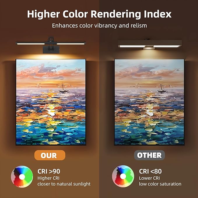 24“ Picture Lights for Wall Battery Operated, Wireless Picture Lights with Remote, Rechargeable Wall Light 3000K/4000K/6000K Dimmable, Art Lighting for Paintings Frame Gallery Dartboard Light, Black