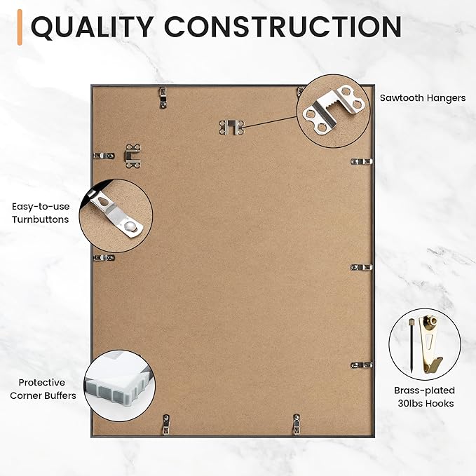 16x20 inch Metal Picture Frame - 16 x 20 Thin Aluminum Photo Frames with 11x14 Removable Mat - High Definition Plexiglass - Vertical and Horizontal Display - Wall Hook Hanging Hardware Included - Black, Set of 1