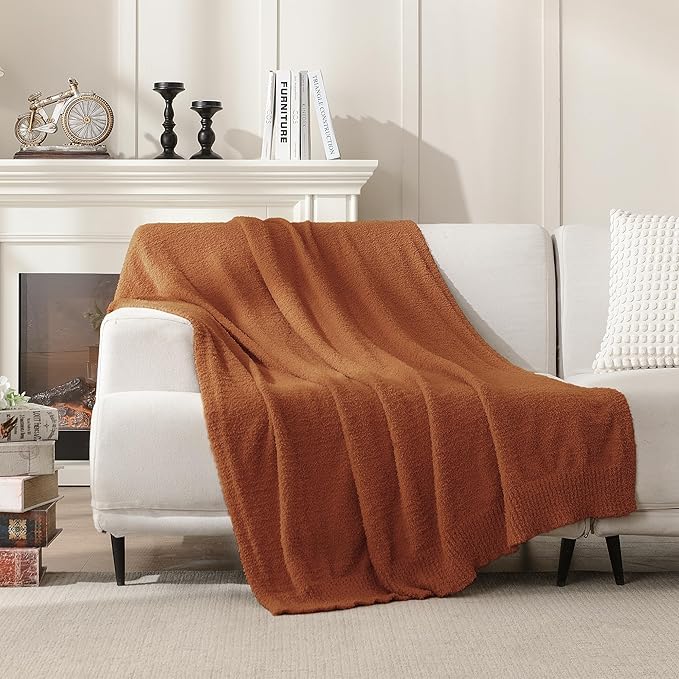 JOOJA Knit Throw Blanket Super Soft Warm Blanket for Couch Lightweight Fluffy Blanket for Bed Sofa 60x80 Inches Rust