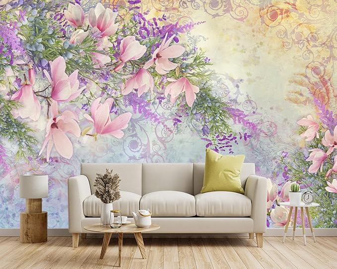 -Magnolia Flower Botanical Floral Fabric Wallpaper Living Room Bedroom Bathroom Flowers Wall Mural- 91"x65"（ not Peel and Stick）