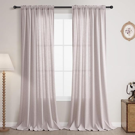 Guken Pastel Linen Linen Curtains 108 Inches Long 2 Panel Set Rod Pocket Semi Sheer Dining Room Cozy Bedroom Decor Cotton Look Country Rustic Farmhouse Boho Curtains 52x108