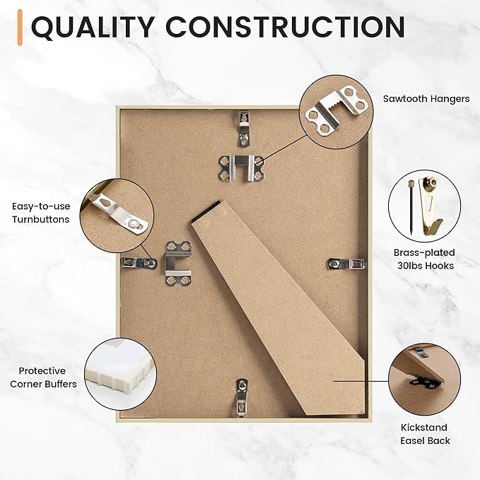 8x10 inch Metal Picture Frame - 8 x 10 Thin Aluminum Photo Frames with 5x7 Removable Mat - High Definition Plexiglass - Ideal for Wall or Tabletop Display - Wall Hook Hanging Hardware Included - Gold, Set of 4