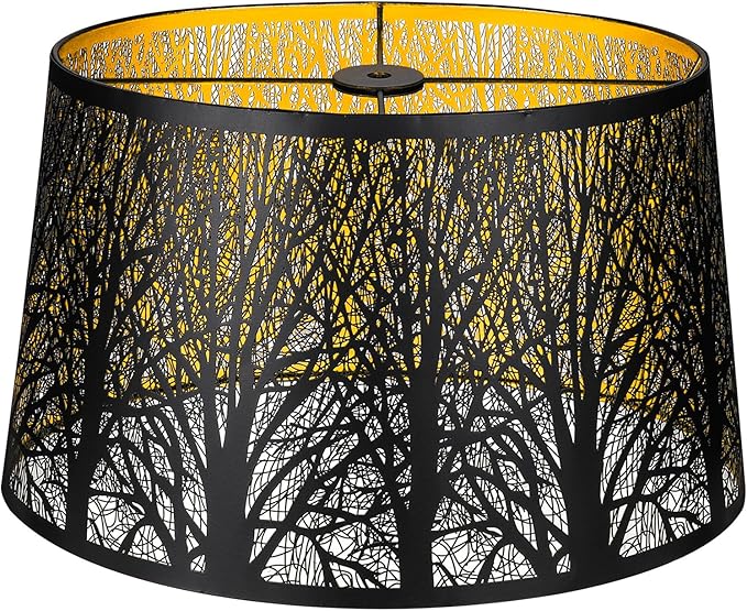 Metal Lampshade, Large Lamp Shade for Table Floor Lamps, (12×8)'' Top×(14×10.5)'' Bottom×8.5" Height Oval Shade, Etched Forest Gothic Style Replacement Lamp Shade(Spider), Black Gold