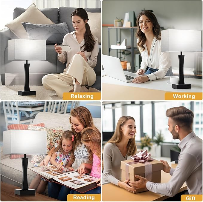 Bedside Lamps for Night Stands - 3 Way Dimmable Table Lamp for Bedroom with USB C+A Ports,Modern Bedside Lamps Set of 2, Touch Lamps for Nightstand Living Room Side Table End Tables(Bulbs Included)