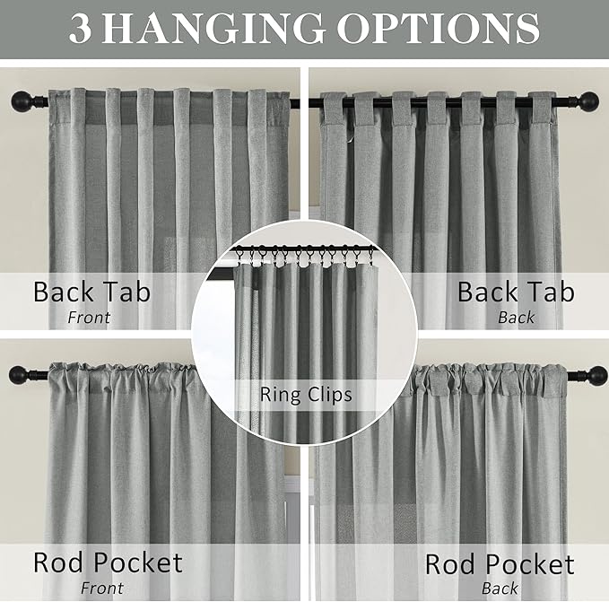 Linen Curtains Natural Linen Blended Curtains Back Tab Window Treatments Panels Drapes for Living Room/Bedroom, Elegant Light Filtering Semi Sheer Curtains (Set of 2, 50" x 96"，Dove Grey)