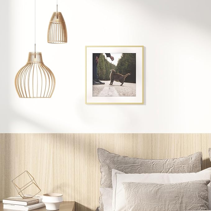 Aluminum 16x16 Picture Frame Golden, Metal Photo Frames with Mat for 12x12 Photo or Without Mat for 16x16 Photo, Metal Poster Frame Sawtooth Hanger for Easy Wall Display, set of 3