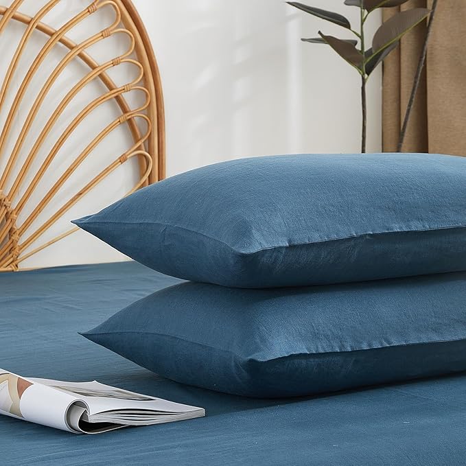 100% French Linen Pillowcase Set of 2, Breathable Envelope Closure Soft Linen Pillow Cover,Soft Luxury Hotel & Home Use, Gift