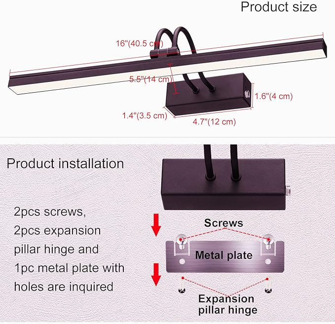 FUNCHDAY Picture Light Wireless, Rechargeable Battery Operated Painting Light with Remote, Dimmable 48 LED Art Lighting, 16" Picture Lights for Wall Paintings,Gallery Display,Dartboard (Dark Bronze)