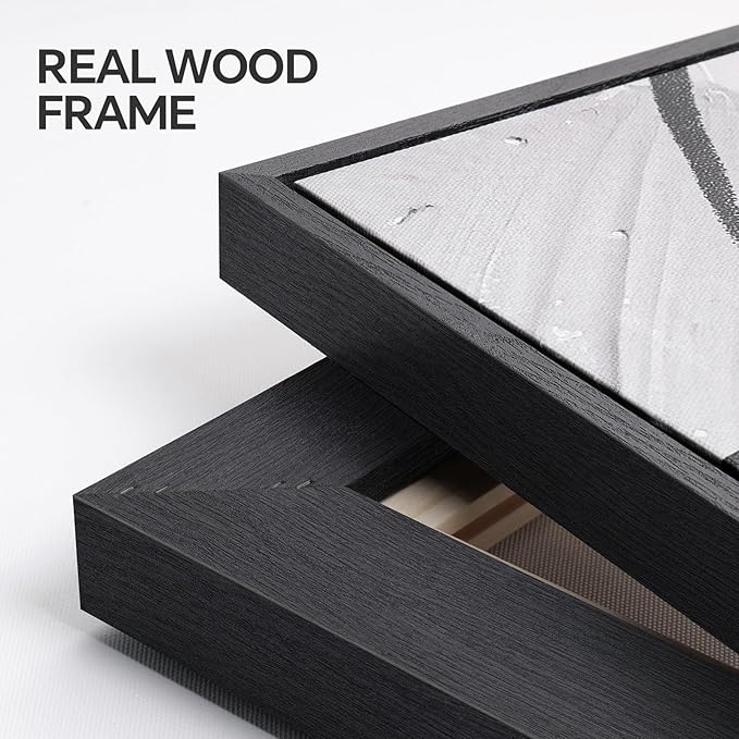 Framed Black and White Abstract Wall Art for Living Room, 3 Piece Modern Canvas Prints Artwork for Walls, Minimalist Black Lines Paintings for Hallway, Bedroom, Office Wall Decor, 16x24 Inch