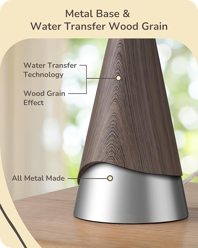 EDISHINE 21.85" Farmhouse Table Lamp, Rustic Bedside Lamp, Water Transfer Walnut Wood Grain Metal Base, Beige Linen Shade, Minimalist Nightstand Light for Living Room, Bedroom, Office, E26 Base