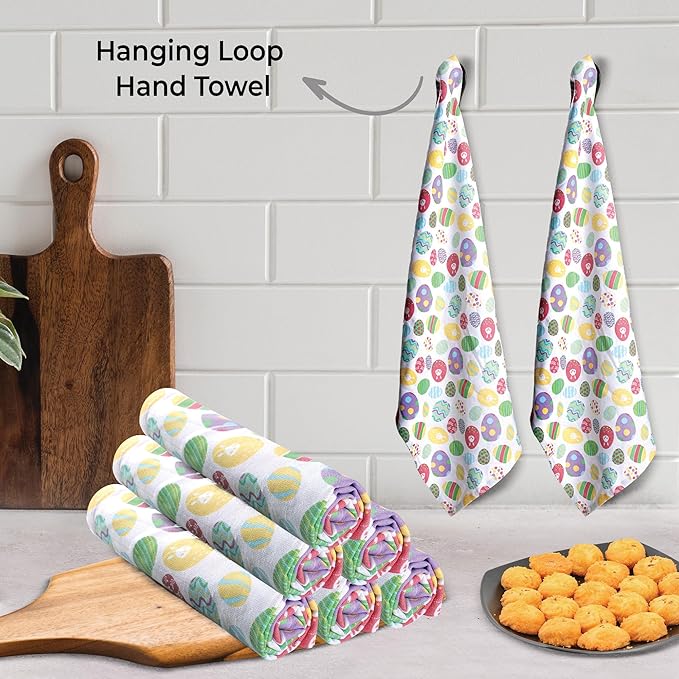 Urban Villa Kitchen Towels Set of 6 Dish Towels for Kitchen 100% Cotton Easter Print Kitchen Towels Mitered Corners Oversized 20X30 Inches Kitchen Towels Highly Absorbent Kitchen Hand Tea Towels