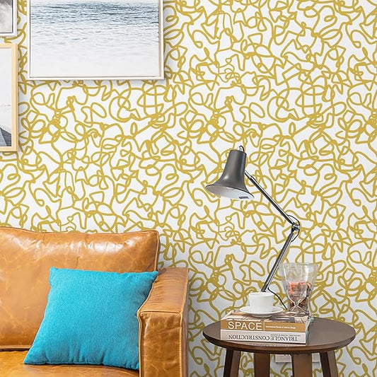 Ismoon 16.1inx78.7in Peel and Stick Wallpaper Modern Striped Removable Wallpaper Self-Adhesive Wall Paper for Bathroom White and Yellow Contact Paper for Home Decoration Vinyl Film Roll