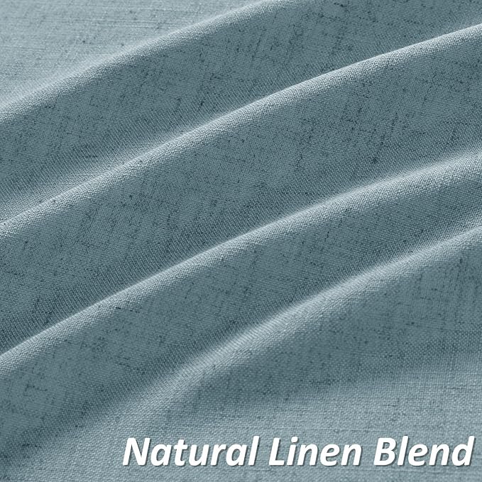 Guken Blue Linen Curtains 72 Inch Length for Living Room Bedroom 2 Panels Set Rod Pocket Light Filtering Semi Sheer Window Curtains 52 Inch Width Boho Farmhouse Linen Drapes Dusty Blue, W52xL72