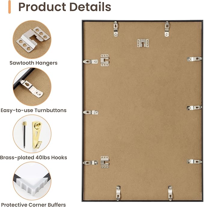 16x24 Metal Picture Frame, 16x24 Thin Aluminum Photo Frames with 12x18 Removable Mat, High End Metal Poster Frame, Ideal for Wall or Tabletop Display, Black, Set of 1