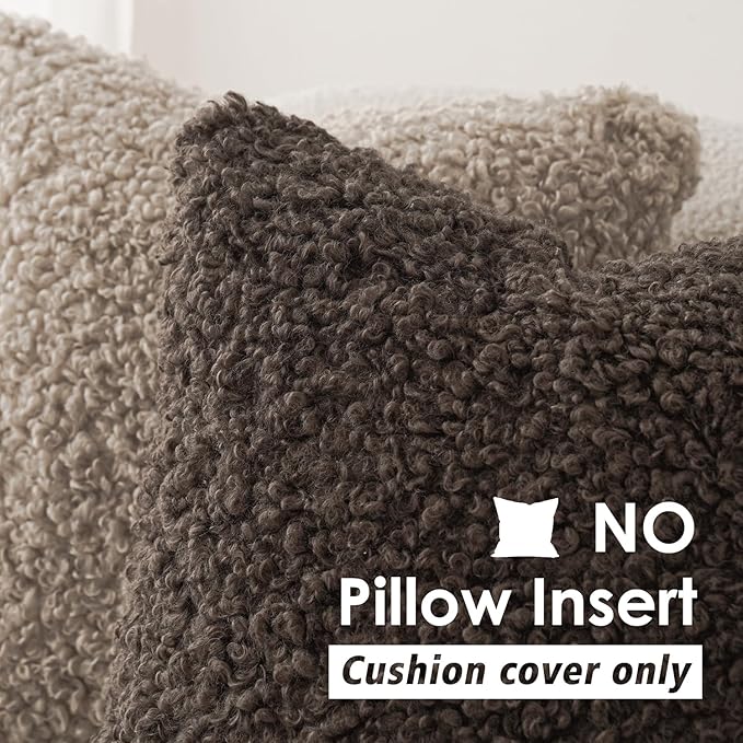 Foindtower 2 Pieces 26x26 Inch Chocolate, Faux Fur Throw Pillow Cover Accent Sherpa Pillow Fuzzy Soft Pillowcases Sheepskin Decorative Fleece Cushion Case for Bed Couch Living Room