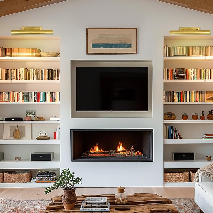 24in Modern Brass Picture Lights for Wall Hardwired, 4 Light Gold Wall Picture Light for Above Picture Frame, Accent Light for Living Room, Bookcase, Library Display (Includes Bulbs)