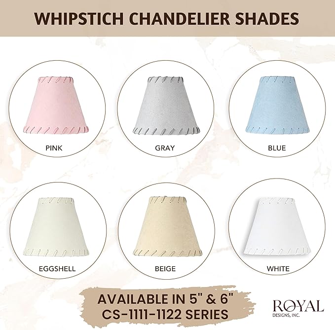 Royal Designs, Inc. CS-1112-6WH Faux Leather Empire Chandelier Shade with Whipstitch Trim, 3 x 6 x 5, White