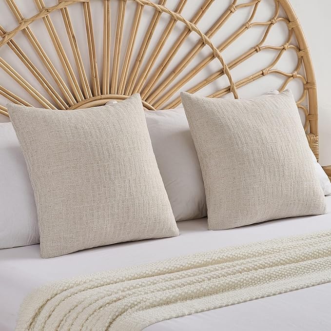FUTEI Natural Decorative Throw Pillow Covers 12x20 Inch Set of 2,Soft Linen Slub Texture Pillow Case,Farmhouse Home Decor for Couch Bed Living Room