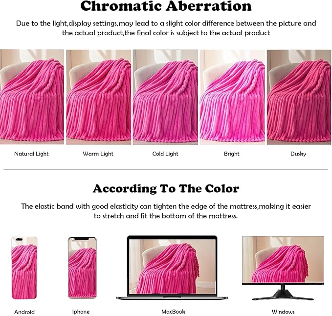 NEWCOSPLAY Super Soft Throw Blanket Hot Pink Premium Silky Flannel Fleece 3D Ribbed Jacquard Lightweight Bed Blanket All Season Use (Hot Pink Ribbed, Throw(50"x60"))