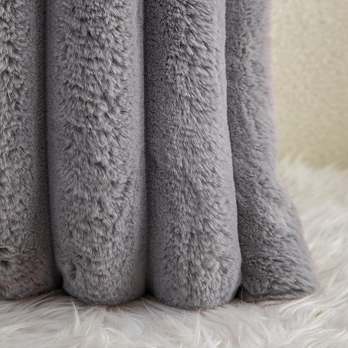 Neelvin Grey Faux Fur Cozy Soft Striped Decorative Throw Pillow Covers 16x16 inch Set of 2,Velvet Pillowcase Cushion Case for Sofa Couch