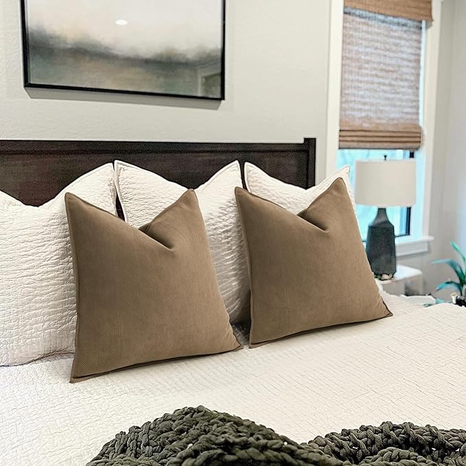 ZWJD Brown Pillow Covers 24x24 Set of 2 Chenille Throw Pillow Covers with Elegant Design Soft and Luxurious Decorative Throw Pillows for Couch, Bed, and Home Decor