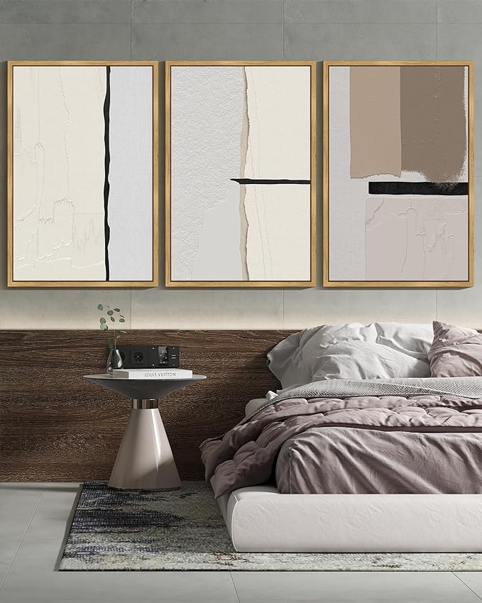 KUVIOKE Neutral Abstract Framed Wall Art Beige Mid Century Textured Wall Decor Minimalist Modern Illustrations Art Print Home Decor 24x36in (Natural Framed)