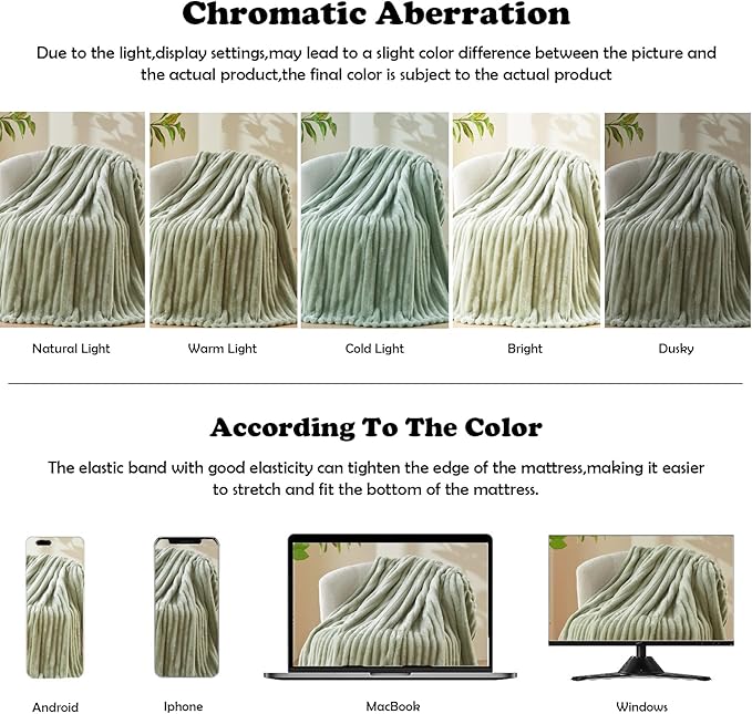 NEWCOSPLAY Super Soft Throw Blanket Sage Green Premium Silky Flannel Fleece 3D Ribbed Jacquard Lightweight Bed Blanket All Season Use (Sage Green Ribbed, Throw(50"x60"))