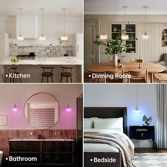 Battery Operated Pendant Light 5000mAh Rechargeable Chandelier with Remote Control Wireless Adjustable Hanging Clear Striped Light for Kitchen Island Dining Room Hallway