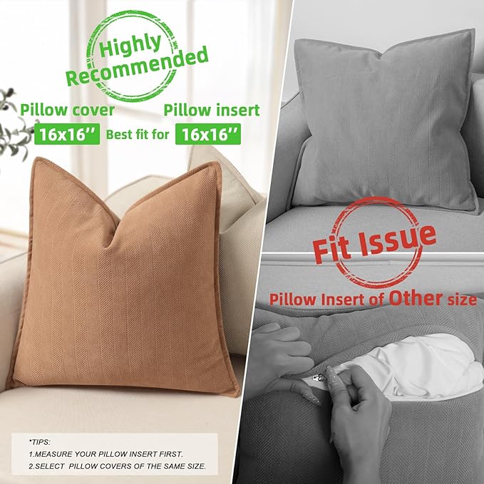 ZWJD Camel Pillow Covers 16x16 Set of 2 Chenille Throw Pillow Covers with Elegant Design Soft and Luxurious Decorative Throw Pillows for Couch, Bed, and Home Decor