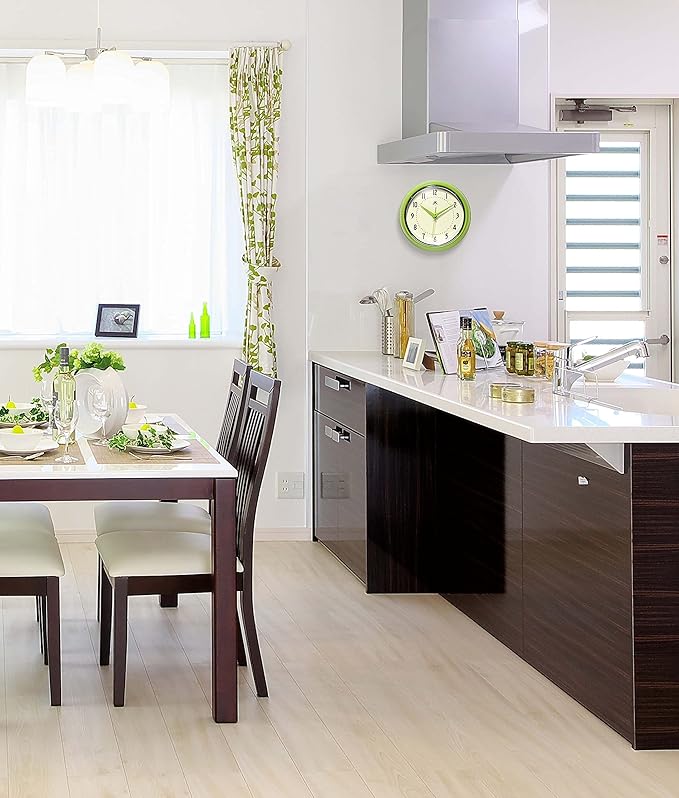 Infinity Instruments LTD. Retro 9 inch Silent Sweep Non-Ticking Mid Century Modern Kitchen Diner Wall Clock Quartz Movement Retro Wall Clock Decorative (Apple Green)…