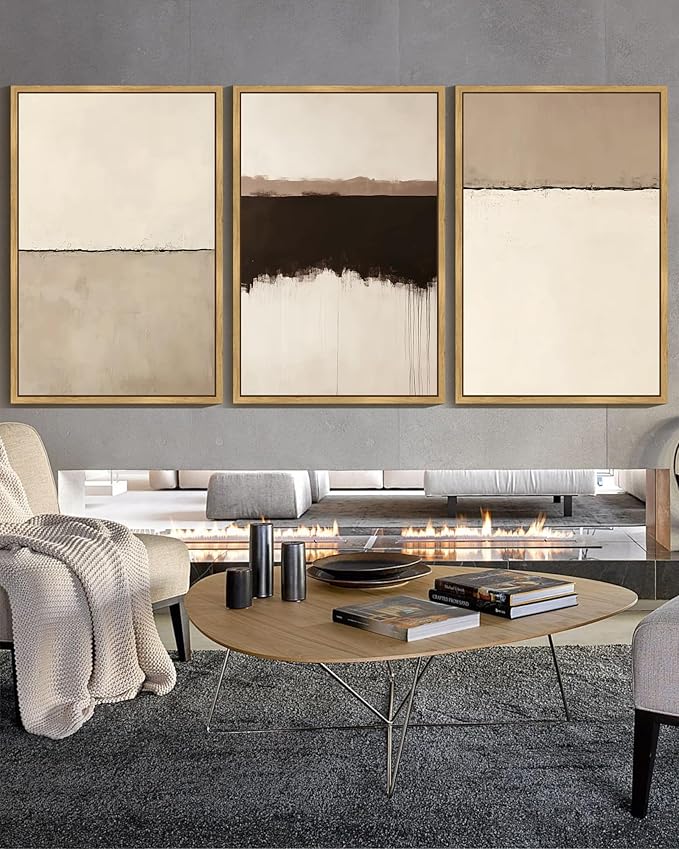 KUVIOKE Abstract Framed Wall Art Minimalist Beige Gray Pastel Watercolor Wall Decor Modern Illustration Neutral Art Painting Home Decor 24x36in (Natural Framed)