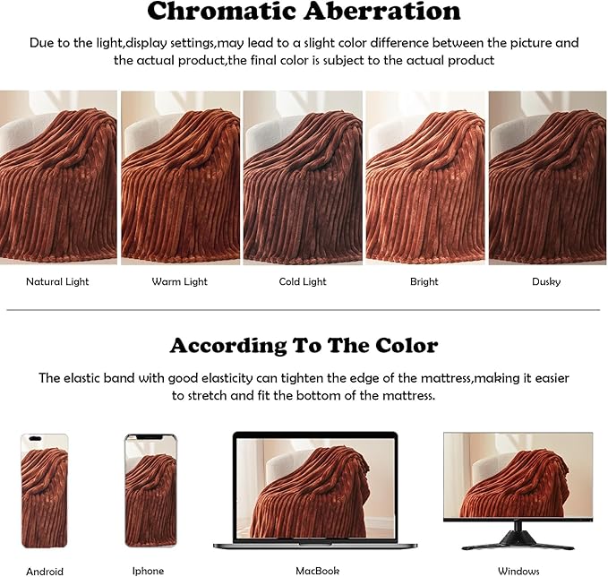 NEWCOSPLAY Super Soft Throw Blanket Coffee Premium Silky Flannel Fleece 3D Ribbed Jacquard Lightweight Bed Blanket All Season Use (Coffee Ribbed, Throw(50"x60"))