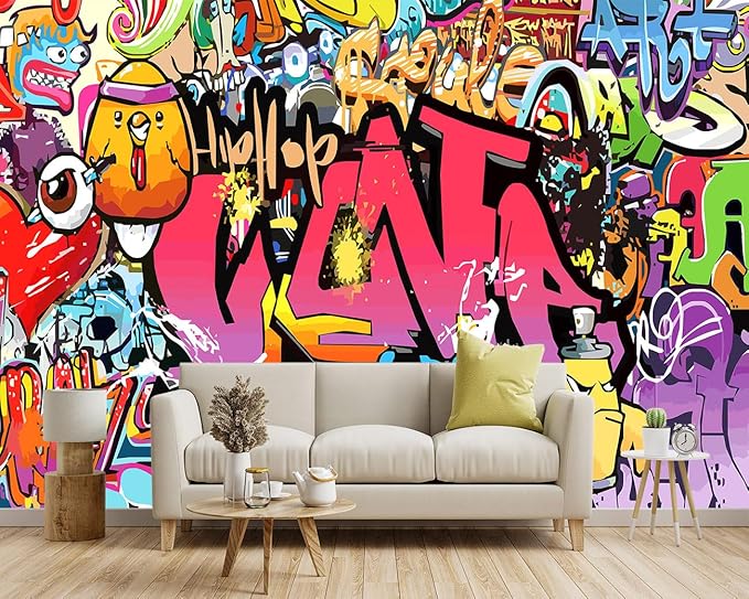 -Street Art Graffiti Wallpaper Fabric Wallpaper Living Room Bedroom Bathroom Boys Girls Children's Room Abstract Large Wall Mural- 160"x108"（ not Peel and Stick）
