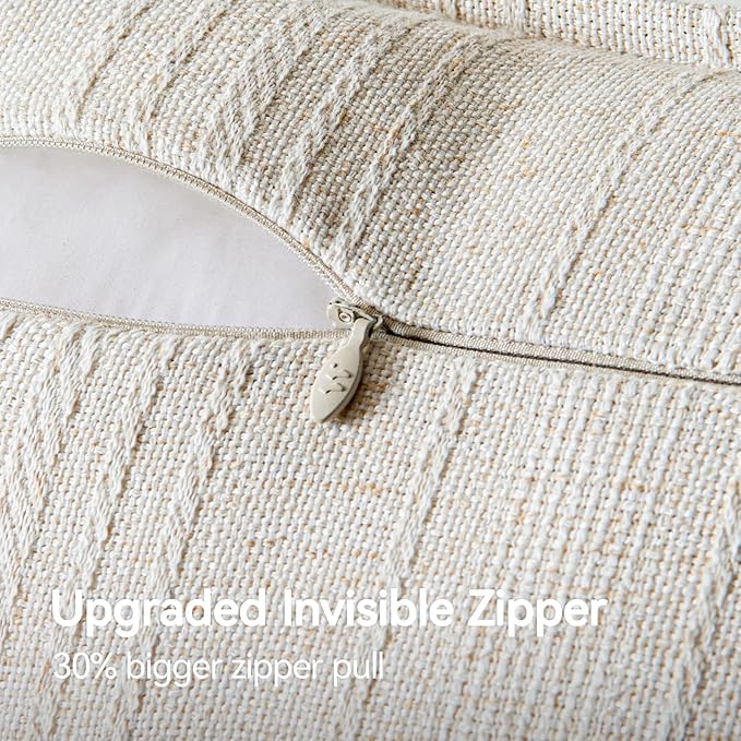 a moment Linen Pillow Covers Set of 2,Boho Farmhouse Throw Pillowcases Neutral Textured Decorative Covers for Couch Sofa Bed, Soft Linen Blend Accent Case Cushion Living Room Home Decor 18"x18"Ivory