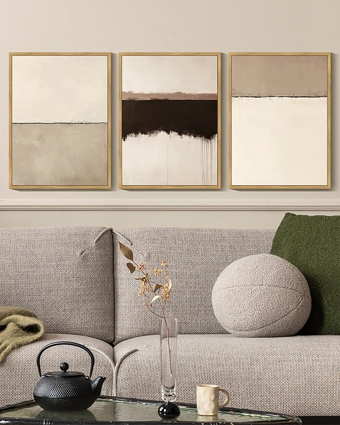 KUVIOKE Abstract Framed Wall Art Minimalist Beige Gray Pastel Watercolor Wall Decor Modern Illustration Neutral Art Painting Home Decor 12x16in (Natural Framed)