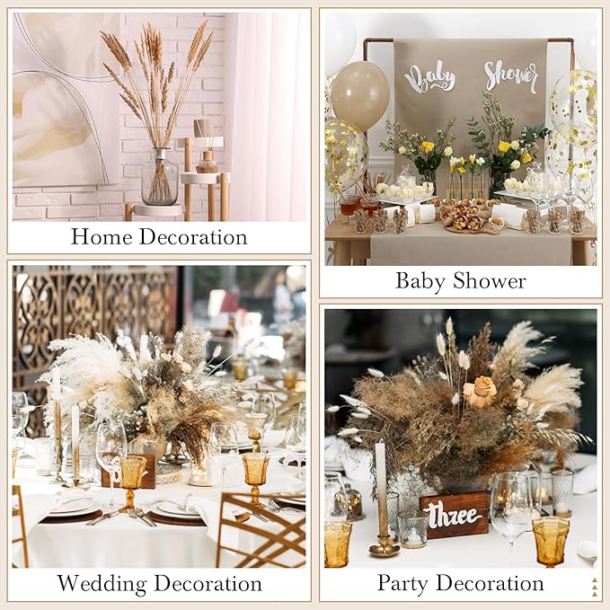 Treela 650 Pcs Dried Pampas Grass Decor Bulk 17" Dried Bunny Tail Fluffy Pompous Pampas Natural Reed Grass Bouquet Wedding Boho Dried Flowers for Home Table Party Decor(Classic)