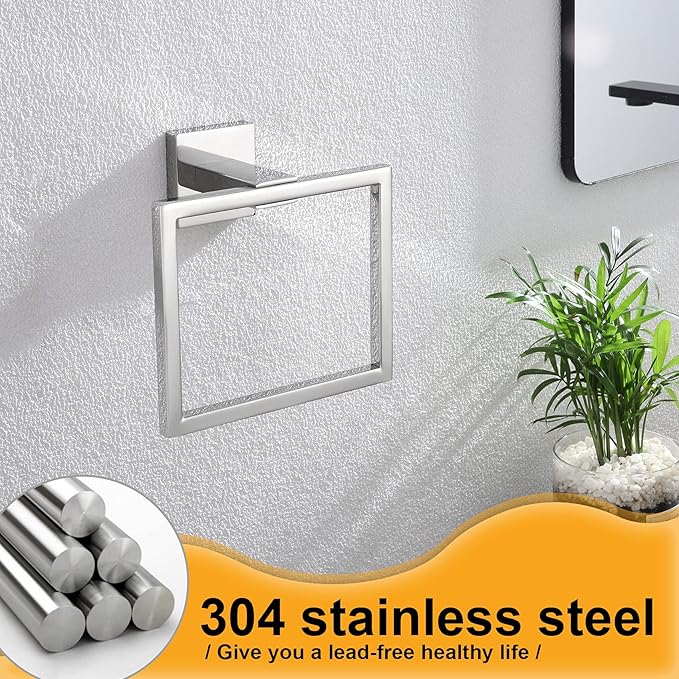 KOKOSIRI Bathroom Towel Holder Bath Towel Ring Towel Hanger Towel Rack Wall Mounted Stainless Steel Mordern Style, Polished Chrome, B3004CH