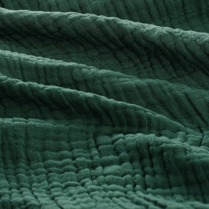 Carriediosa 100% Cotton Muslin Throw Blanket 108" X 90" King Size，4-Layers Summer Gauze Throws for Bed Couch，Soft Lightweight Breathable Linen Blankets Bedspread for Adults All Season，Dark Green