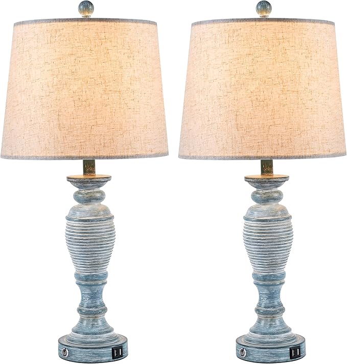 27.7" Table Lamps for Living Room Set of 2, 3 Way Dimmable Touch Lamps for Bedrooms with Dual USB Ports, Farmhouse Lamps for Nightstand,2 Bulbs Included
