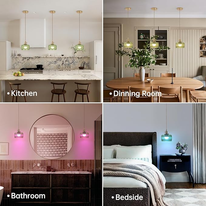 Battery Operated Pendant Light 5000mAh Rechargeable Chandelier with Remote Control Wireless Adjustable Hanging Green Striped Light for Kitchen Island Dining Room Hallway