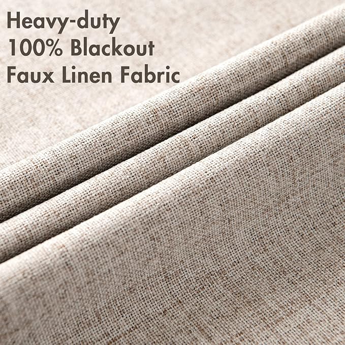 MIULEE Blackout Curtains for Bedroom Polyester Texture Thermal Insulated Natural Khaki Grommet Room Darkening Curtains & Drapes Luxury Decor for Living Room Nursery 52 x 90 Inch (2 Panels)
