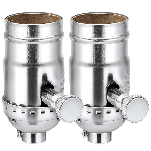 DiCUNO UL Listed Full Range Dimmer Lamp Socket Replacement, Vintage E26 Light Bulb Socket, Rotating Dimmer Switch Knob for Table, Floor Lamp, DIY Project, Silver, 150 Watt, 2-Pack