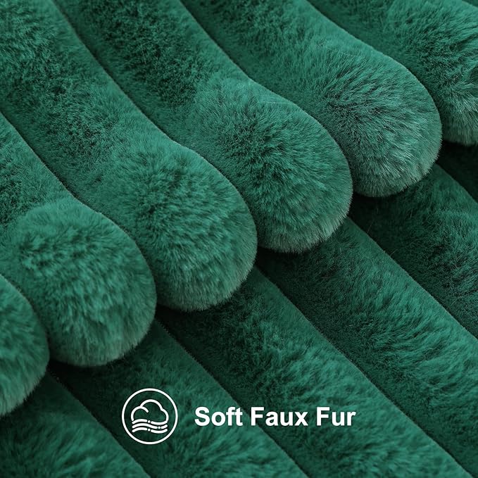 decorUhome Faux Fur Christmas Throw Pillow Covers 18x18 Set of 2, Decorative Soft Plush Striped Neutral Couch Euro Pillow Covers with Velvet Back for Sofa, Bed, Living Room Home Decor, Christmas Green